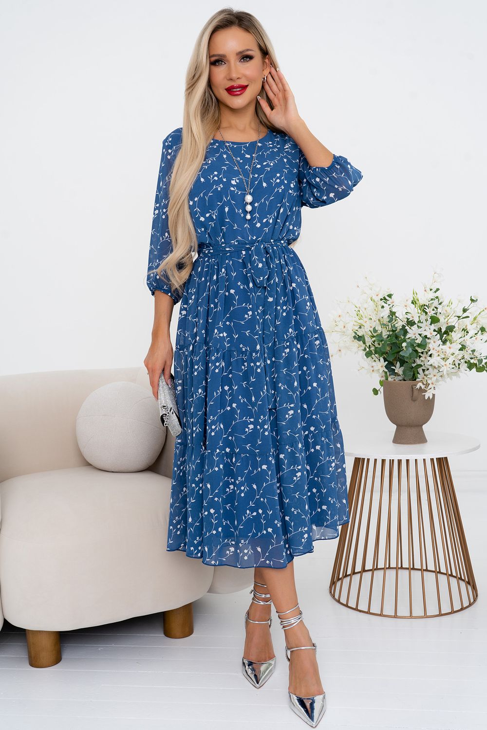 Платье Хелена (деним/белый) Р11-2075 Nikol (Акция)