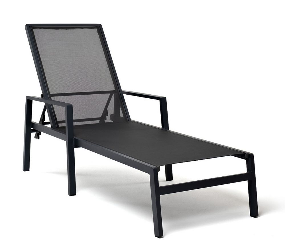 "Парма" шезлонг, каркас алюминий темно-серый (RAL7024) муар, ткань текстилен темно-серая, L206