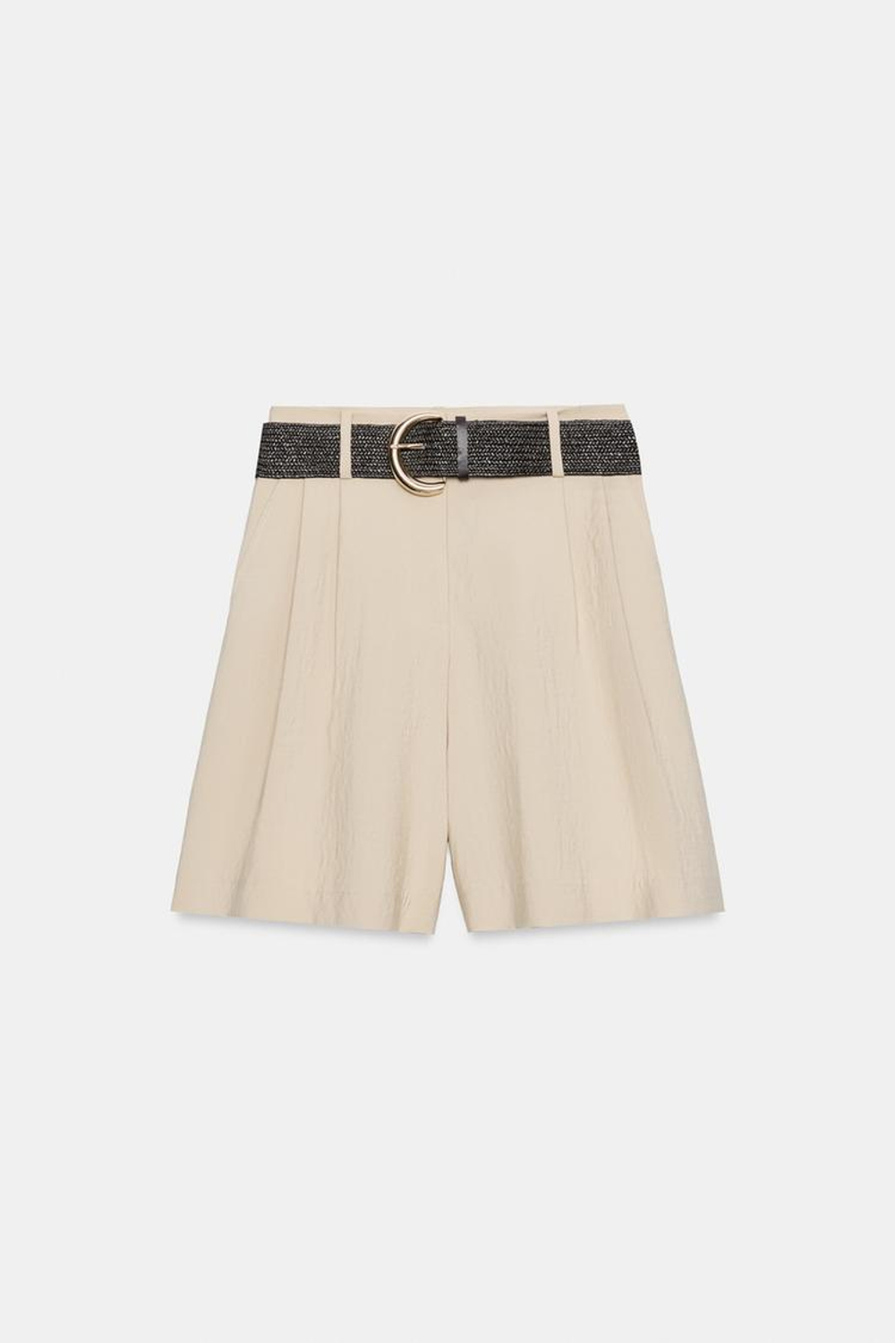ZARA ШОРТЫ С ЗАЩИПАМИ И РЕМНЕМ, БЕЖЕВЫЙ