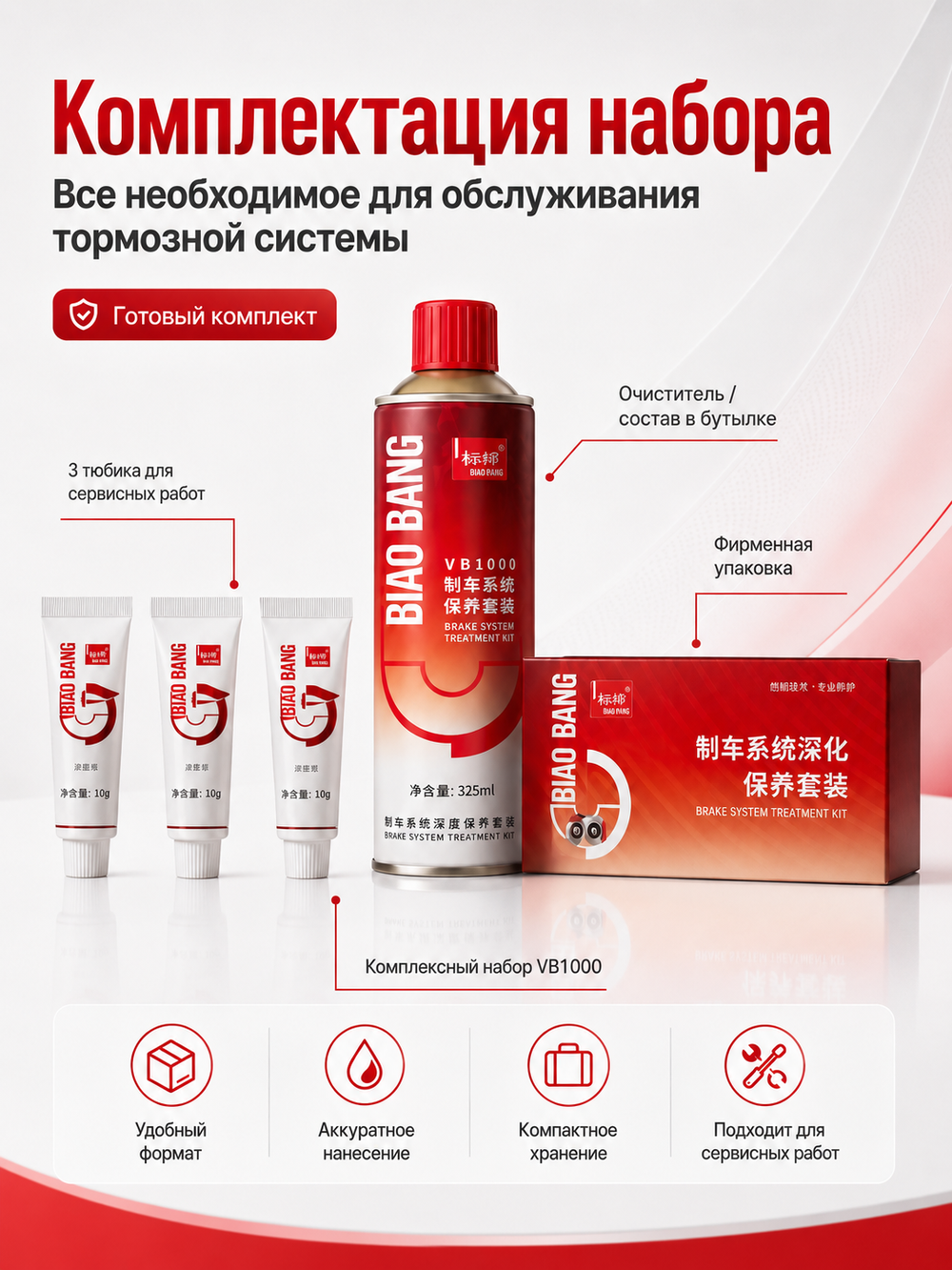 BIAOBANG Набор для замены тормозных колодок (Brake system treatment kit), VB1000