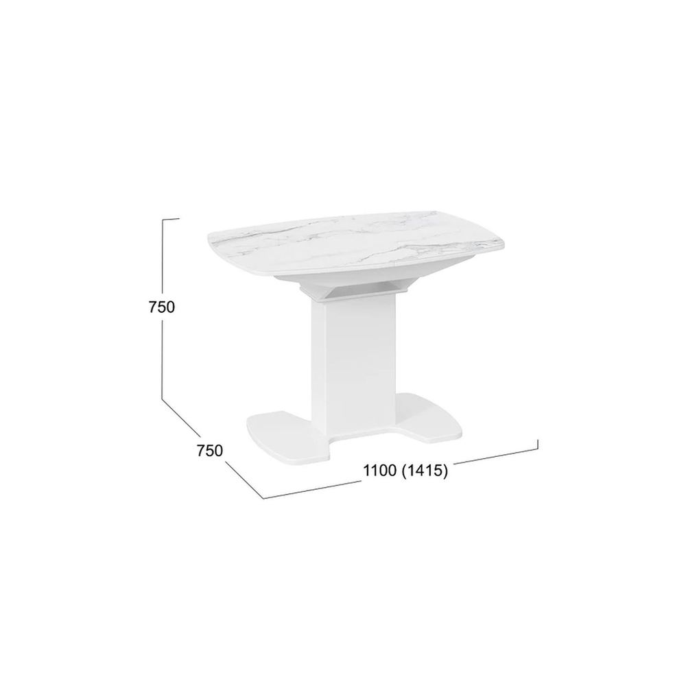 Стол кухонный обеденный раздвижной Белый Глянец/Стекло Белое, Портофино, 110х75х75 см