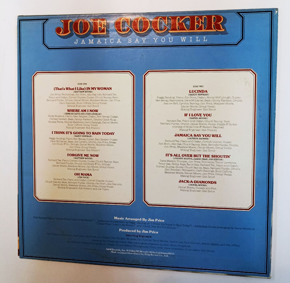 Винтажная виниловая пластинка LP Joe Cocker Jamaica Say You Will (Japan 1975)
