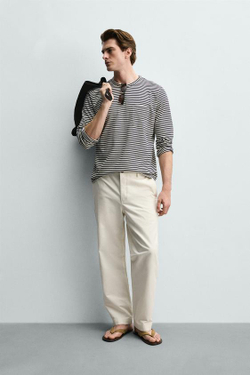 ZARA БРЮКИ ЧИНОС STRAIGHT FIT, ЭКРЮ