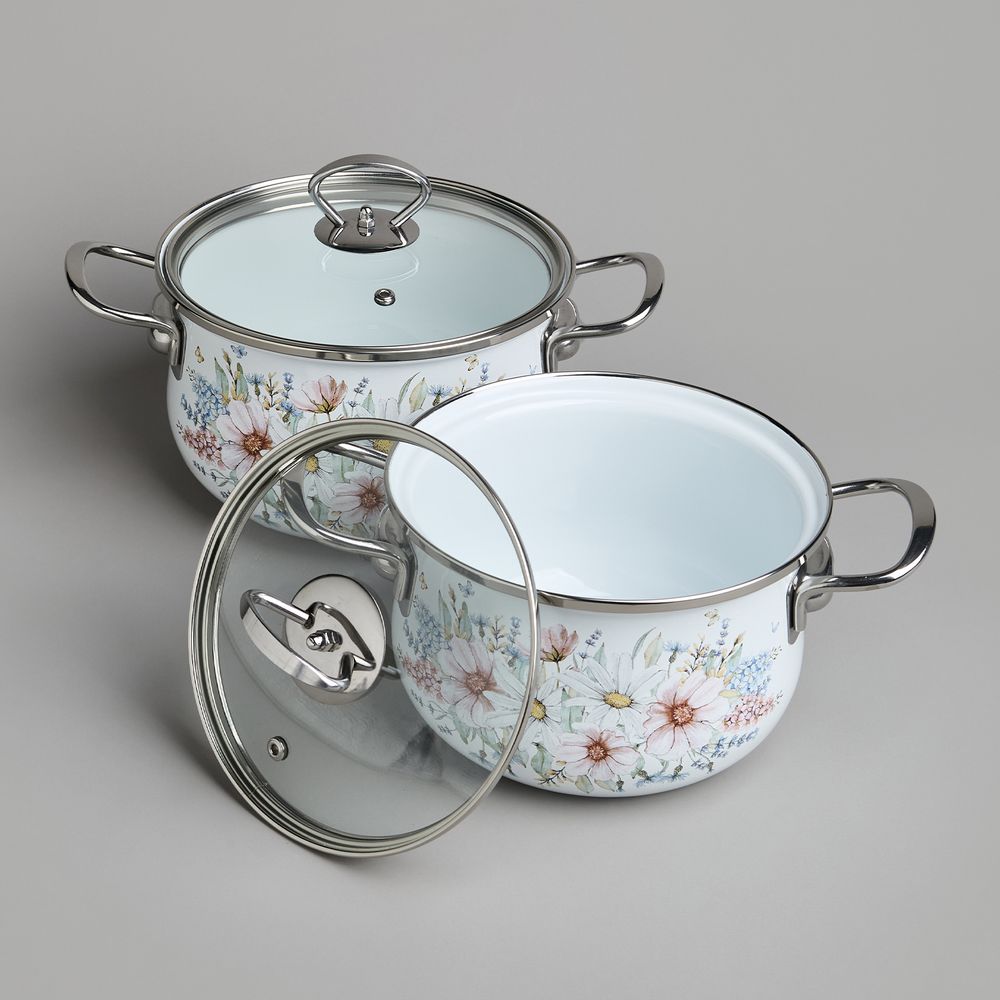 НАБОР КАСТРЮЛЬ AGNESS ЭМАЛИРОВАННЫХ СЕРИЯ "ДВОРЦОВЫЙ ПАРК" 4ПР. 2,0Л И 2,8Л, 18Х11СМ, 20Х12СМ