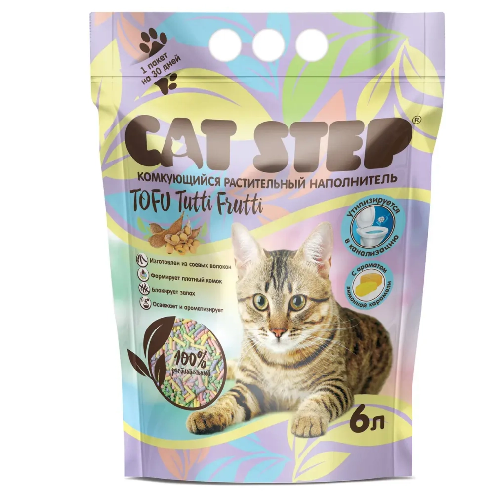 Наполнитель комкующийся растительный CAT STEP Tofu Tutti Fruti, 6л
