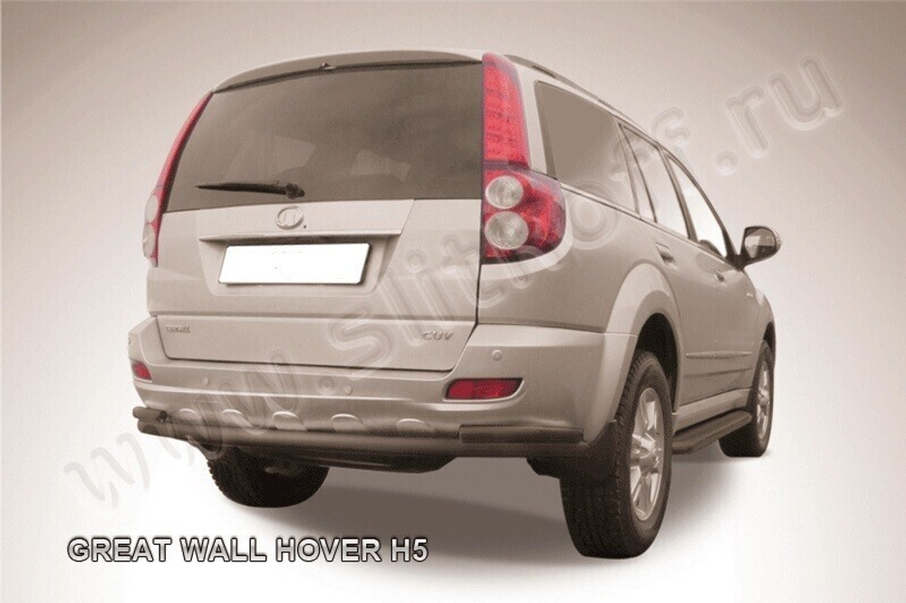 Защита заднего бампера Great Wall Hover H5 (2010-2017) d57+d42 длинная серебристая