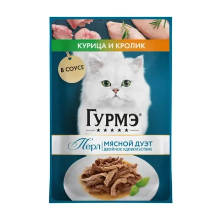 Влажный корм для кошек кролик/курица/соус, 75г Гурмэ Перл