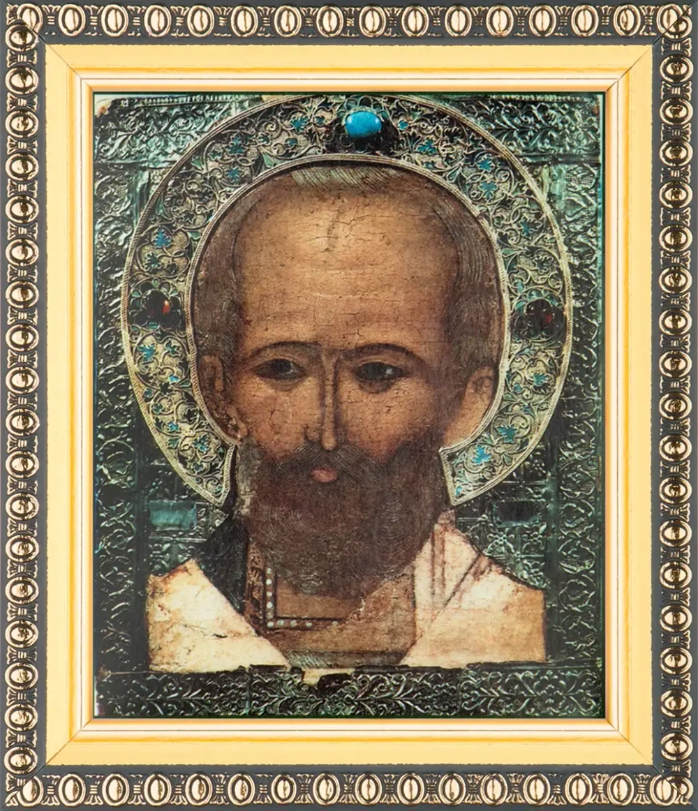 Икона "Николай Чудотворец" (оплеч., стар. образ) 10х12 в раме 13х15