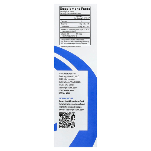 Seeking Health, Витамин D3 и K2 в каплях, 30 мл (1 жидк. унц.)