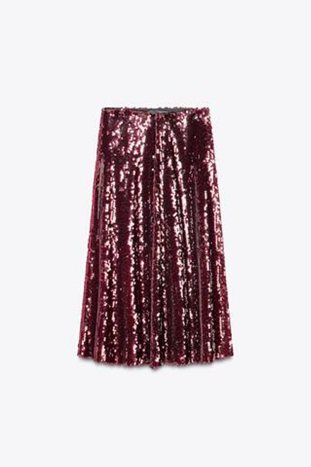 ZARA ЮБКА МИДИ С ПАЙЕТКАМИ, КРАСНЫЙ