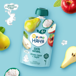 Пюре с творогом ФрутоНяня яблоко, груша, 90г.