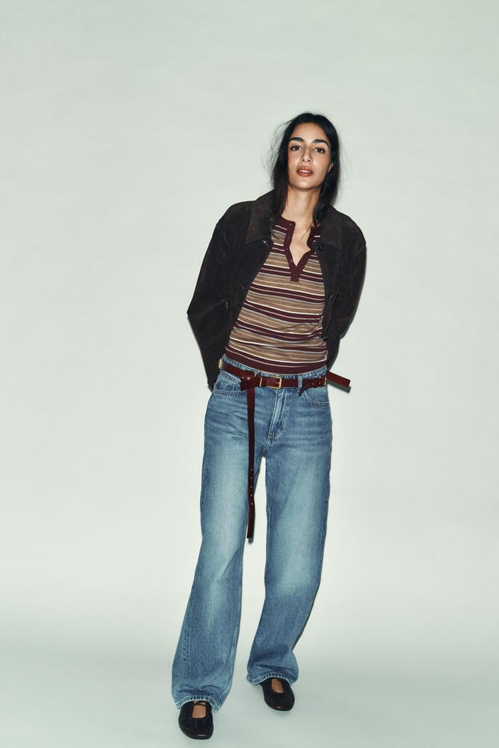 ZARA ФУТБОЛКА В ПОЛОСКУ С ДЛИННЫМ РУКАВОМ, РАЗНОЦВЕТНЫЙ