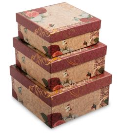 WG-09-B Набор коробок из 3шт «Квадрат» цв.беж./бордов.