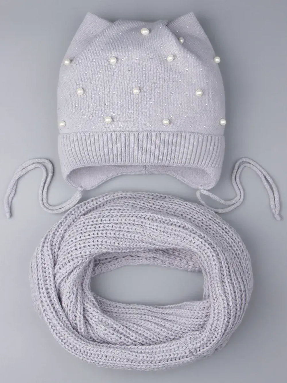 Шапка для девочки осенняя и снуд ушками