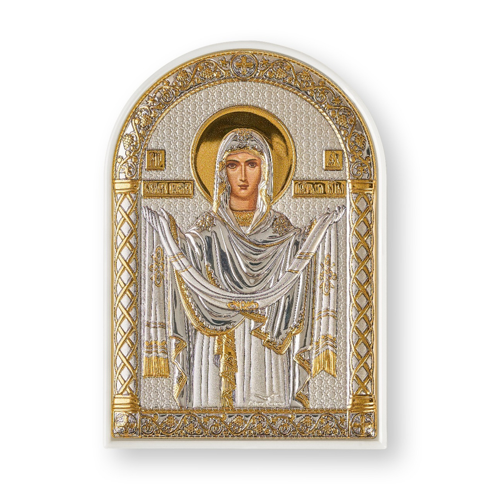Покрова БМ, икона арочная, пластик белый 80х115
