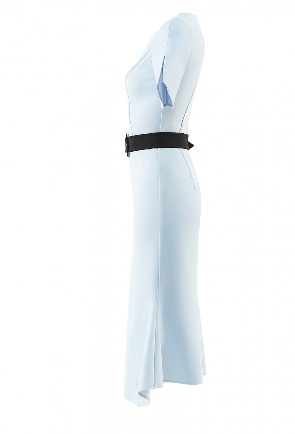 Трикотажное платье с поясом светло-серое 03-01-20 SS