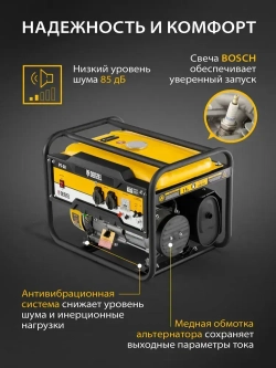 Генератор бензиновый DENZEL PS-28, 2.8 кВт и 212 см3 объем двигателя, 230 В, 15 л объем топливного бака, ручной стартер и блок AVR, 2 розетки 16 А и выход постоянного тока 12 В/USB 5В 946824