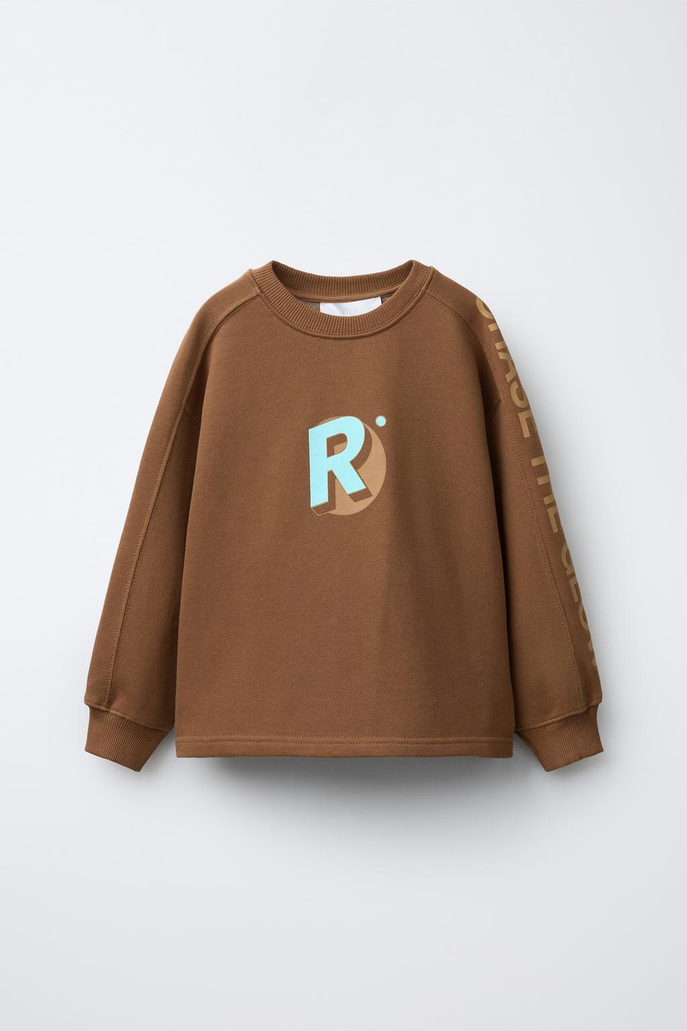 ZARA ТОЛСТОВКА С НАДПИСЬЮ, КОРИЧНЕВЫЙ