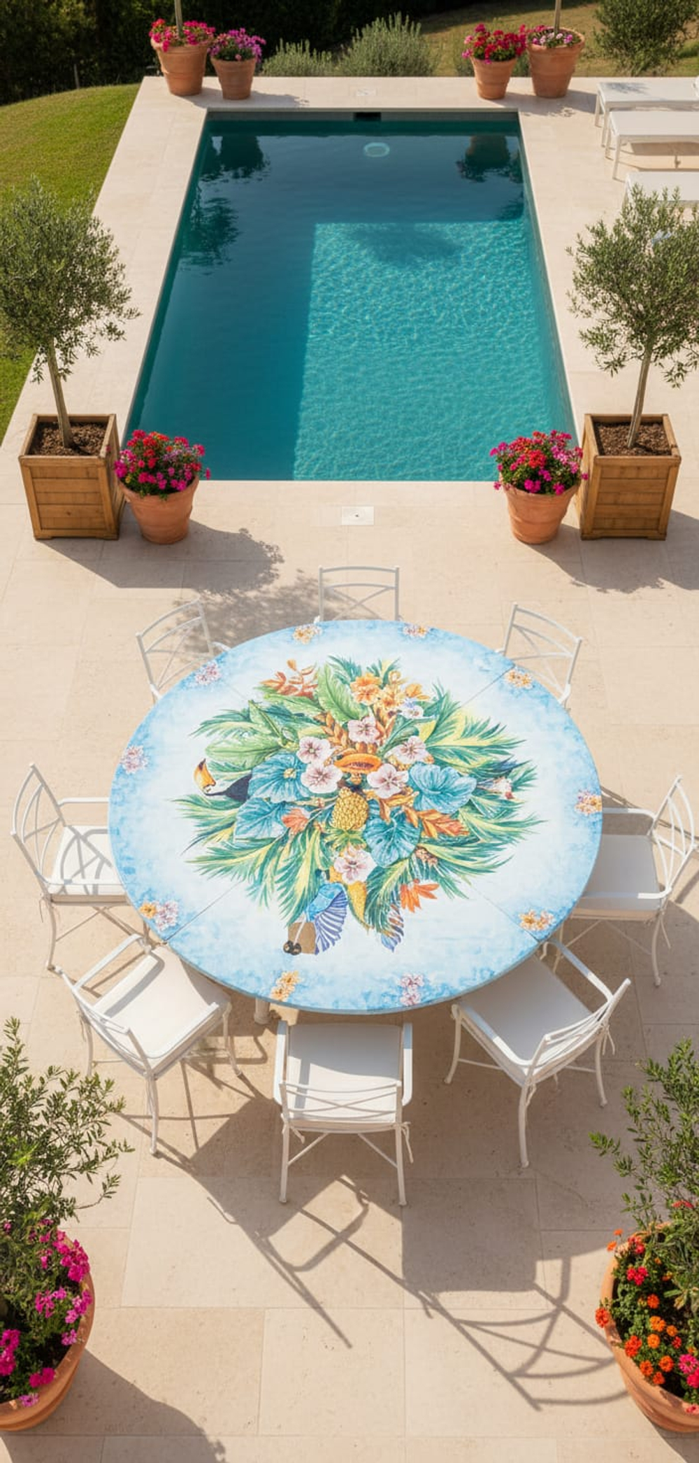 Столовая группа Domiziani Tropical на 10 персон, стол из лавового камня диам. 230 см, кресла нерж. сталь - 10 шт., Италия