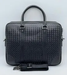 Кожаный портфель Bottega Veneta Intrecciato на молнии с плечевым ремнем