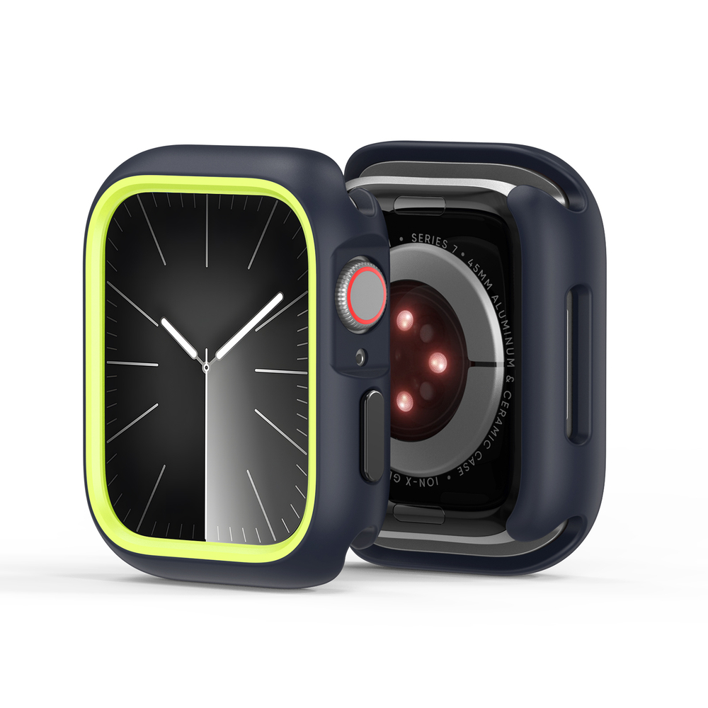 Чехол-бампер для часов Apple Watch 44мм для моделей 4, 5, 6 и SE, черный с зелеными вставками (Midnight/Green) от Dux Ducis, серия Bamo Series Case
