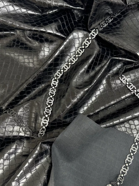 Кожа искусственная принт рептилия, черный "COBRA"