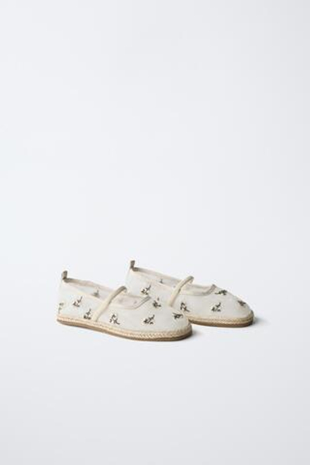 ZARA БАЛЕТКИ ВЫШИВКОЙ И ДЖУТОВОЙ ПОДОШВОЙ, ЭКРЮ
