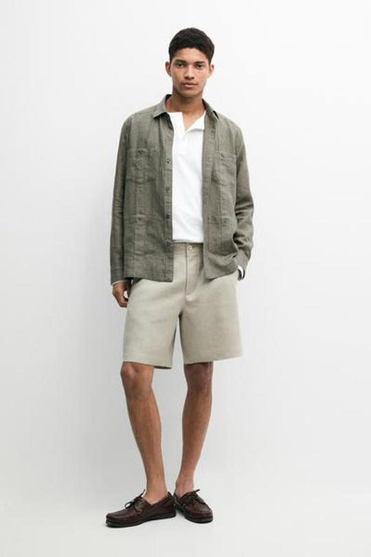Massimo Dutti Короткие бермуды из 100% льна, бежевый
