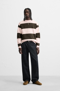 ZARA СВИТЕР ИЗ МЯГКОЙ ТКАНИ С РЕЛЬЕФНЫМ УЗОРОМ, ПОЛОСКИ