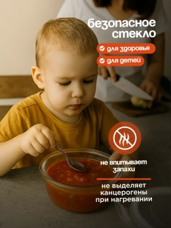 Контейнеры для еды стеклянные, 3 шт, круглые 880/600/325 мл