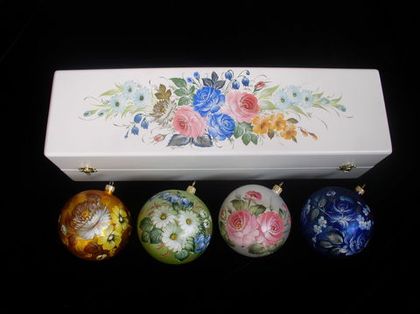 Zhostovo Christmas balls in wooden box - set of 4 balls &quot;Времена года&quot; SET04D-667785801