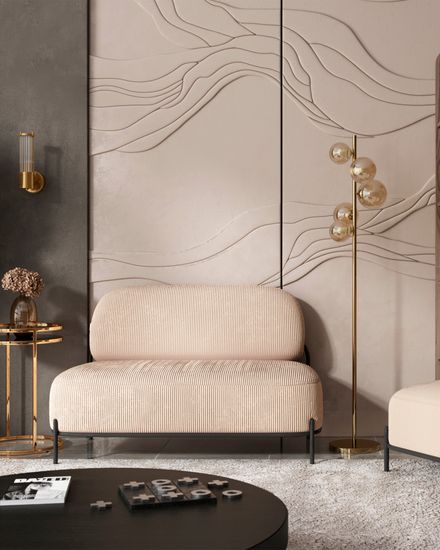 Диван Стоун велюр рельефный молочный