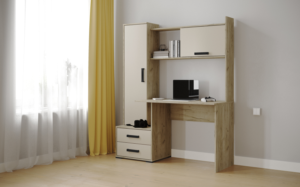 Компьютерный стол Квартет-9, Дуб крафт серый, кашемир