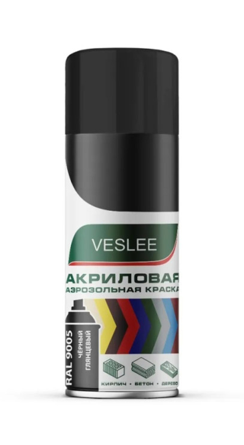 Краска-спрей акриловая глянцевая черная VESLEE RAL9005 (520 мл)