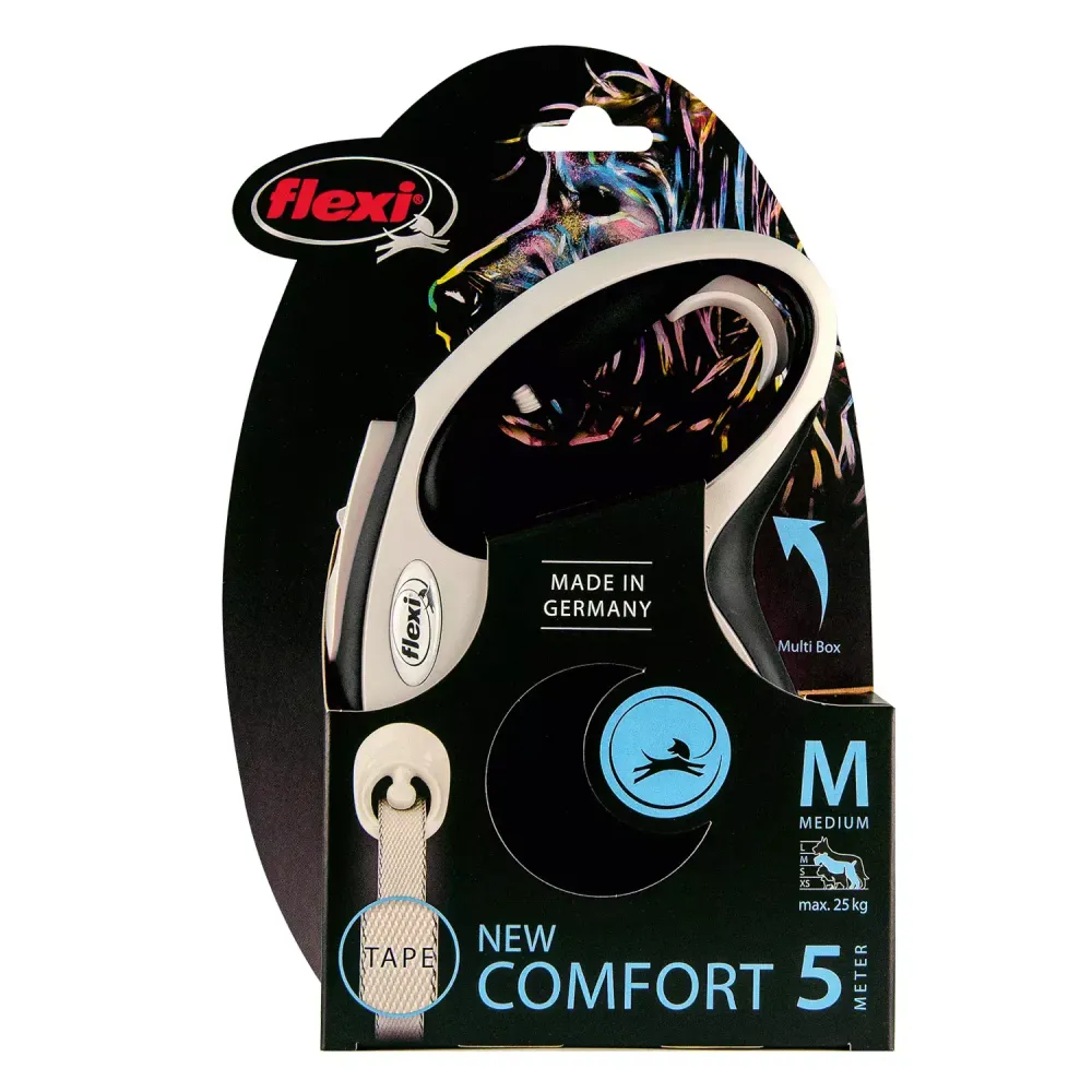 Рулетка flexi NEW LINE Comfort M (до 25 кг) лента 5 м серый/черный
