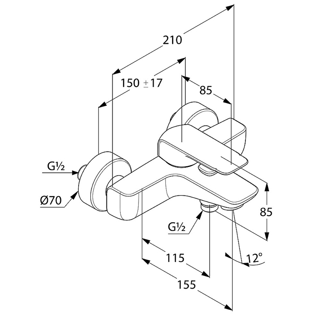 Смеситель для ванны Kludi Ameo 414450575 Хром схема