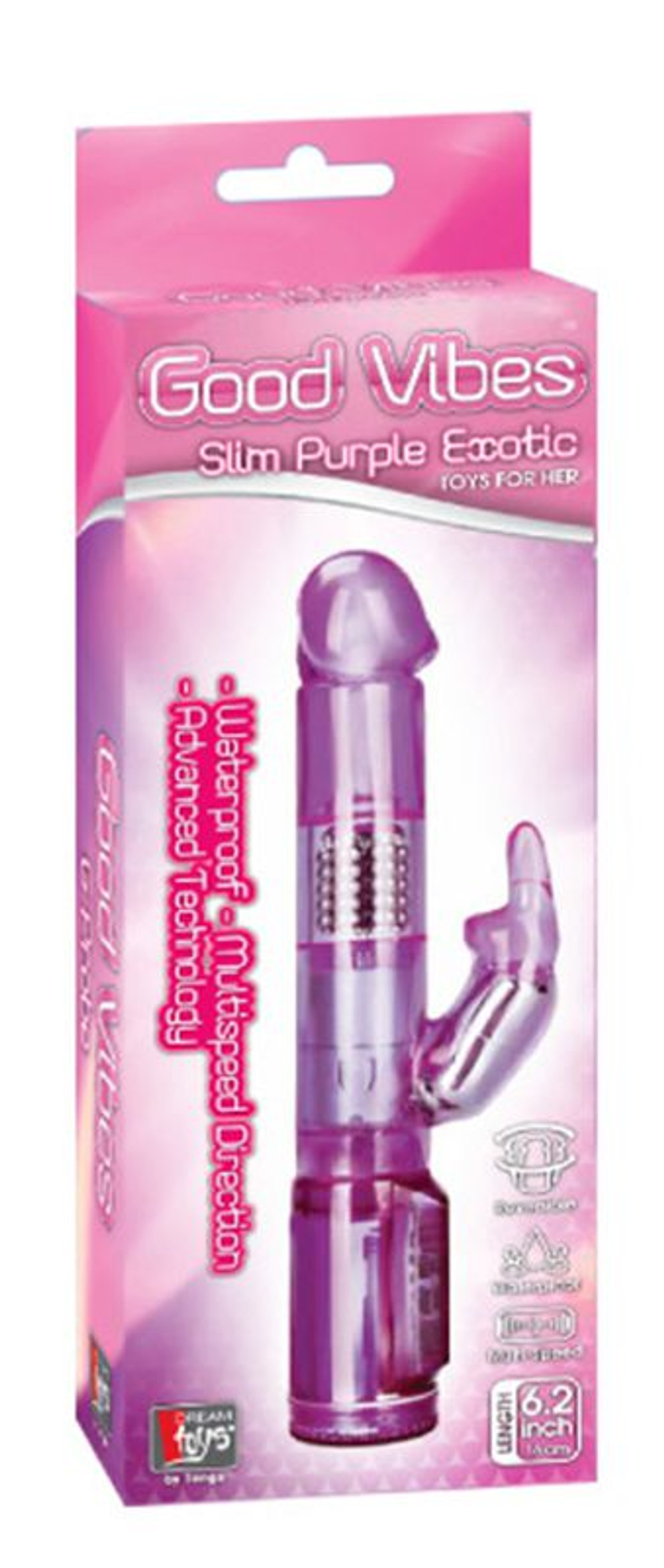 Розовый вибромассажёр с вращающимися шариками и клиторальным зайчиком GOOD VIBES SLIM PURPLE VIBE - 26 см. (Цвет: фиолетовый)