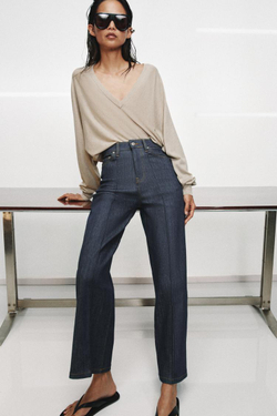 ZARA СВИТЕР ИЗ ШЕРСТИ С V-ОБРАЗНЫМ ВЫРЕЗОМ, ПЕСОЧНЫЙ МЕЛАНЖ