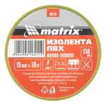 Изолента ПВХ, 15 мм х 10 м, желто-зеленая, 150 мкм Matrix