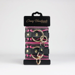 Черные кожаные наручники с розовой строчкой (Цвет: черный с розовым)