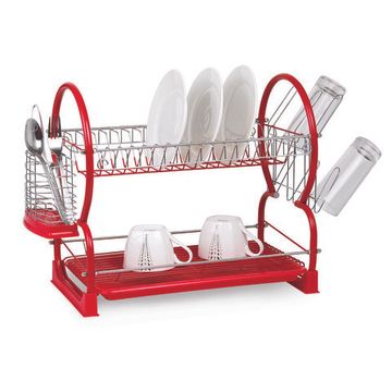 Сушилка для посуды двухъярусная красная Kamille KM-0765A