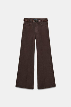 ZARA ШИРОКИЕ ДЖИНСЫ Z1975 С ПОЯСОМ, КОРИЧНЕВЫЙ