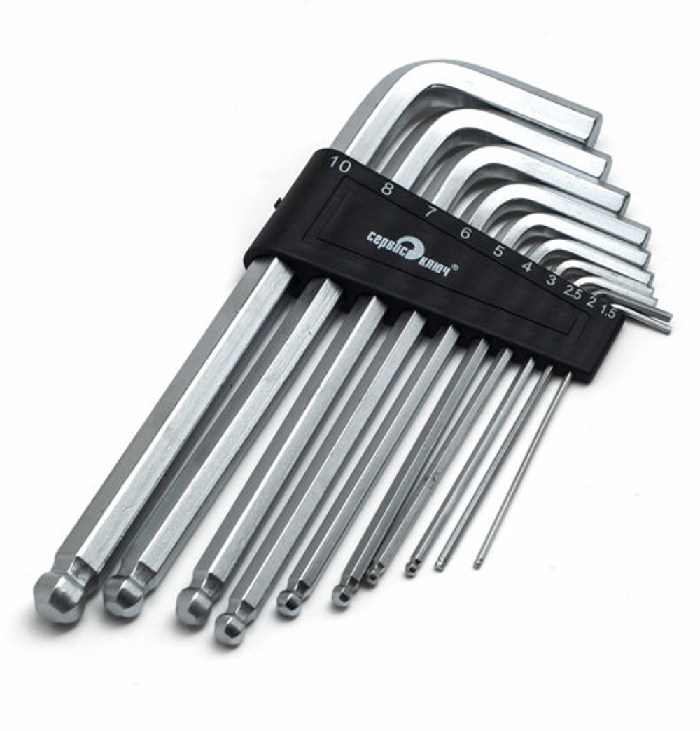 Набор шестигранников Cервис Ключ, 10 предметов, 1,5-10 мм, удлинённые, с шаром