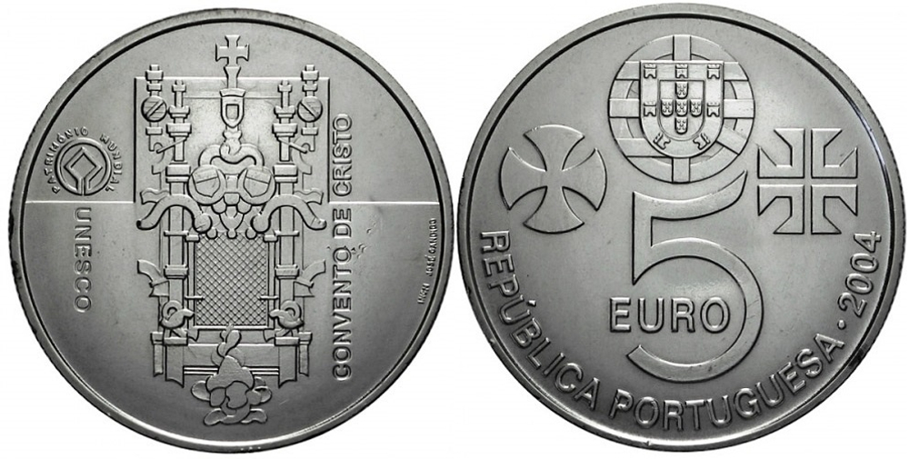 Португалия 5 евро, 2004 ЮНЕСКО - Монастырь Христа в городе Томар