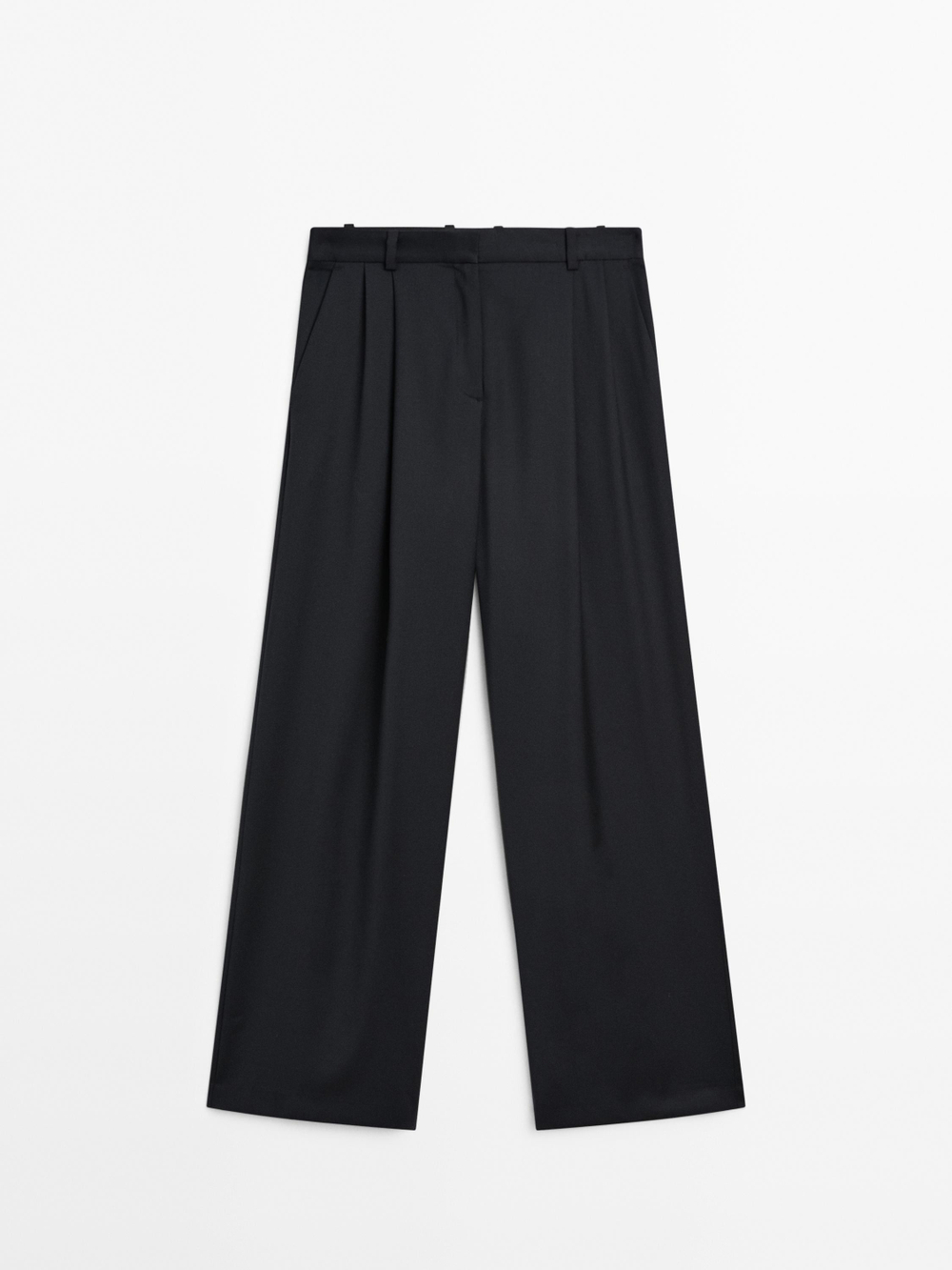 Massimo Dutti Брюки с выточками из сверхтонкой шерсти, темно-синий