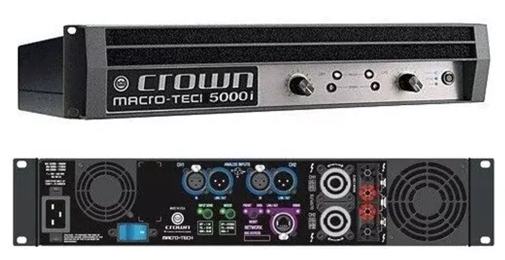 Crown MA-5000i туровый усилитель: 2565 Вт/ 2 Ом, 2000 Вт/4 Ом, 1250 Вт/ 8 Ом, мост: 3600 Вт/4 Ом