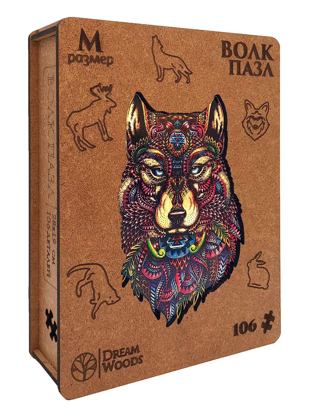 Пазлы деревянные 106 элементов 280*180мм "Волк"
