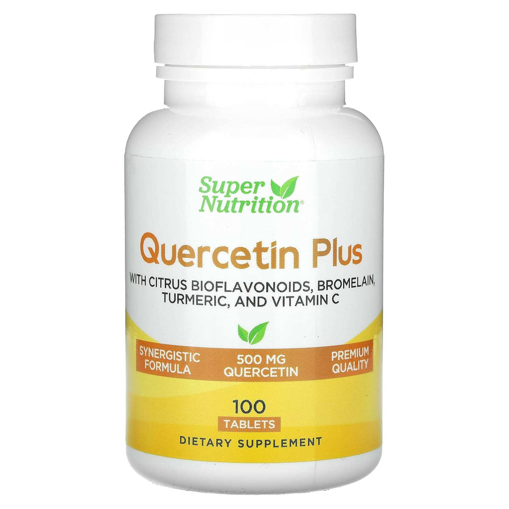 Super Nutrition, Quercetin Plus с кверцетином, витамином C, цитрусовыми биофлавоноидами, бромелаином и куркумой, 100 таблеток