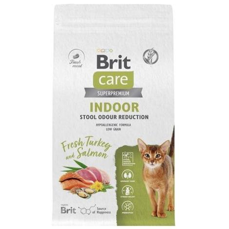 Сухой корм для взрослых домашних кошек с лососем и индейкой Cat Indoor Stool Odour Reduction BRIT CARE 1,5кг