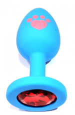 Анальная втулка голубая с рисунком лапа Small кристалл красный 7 см